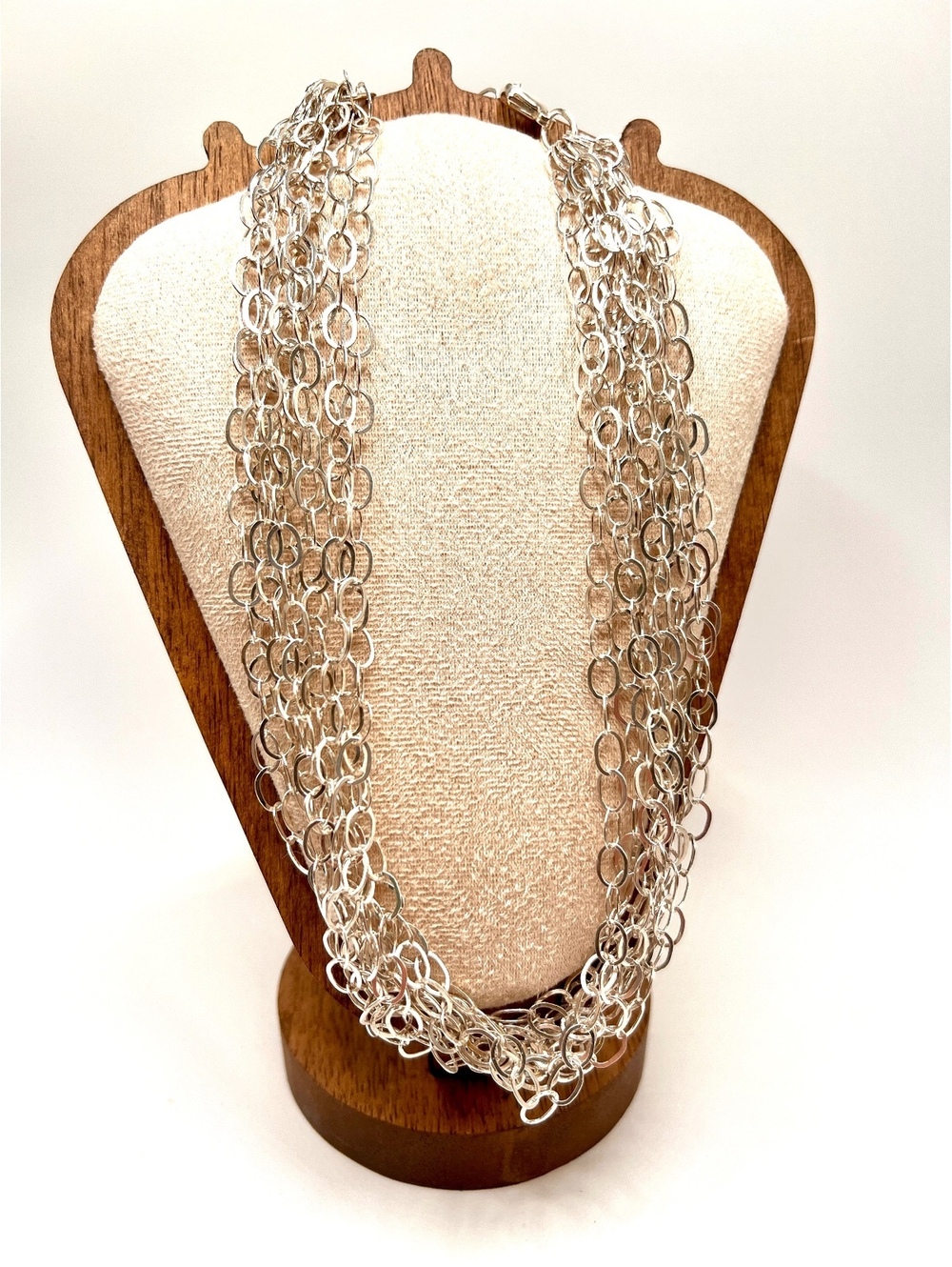 925 Sterling Silver 10 Strand Oval Link Necklace 16-18” 48.78g